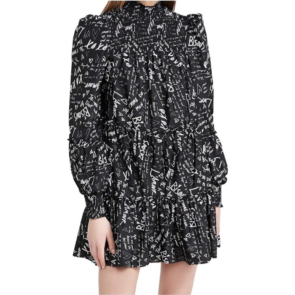 Cinq A Sept Love Note Rika Black Mini Dress US 2 Graphic